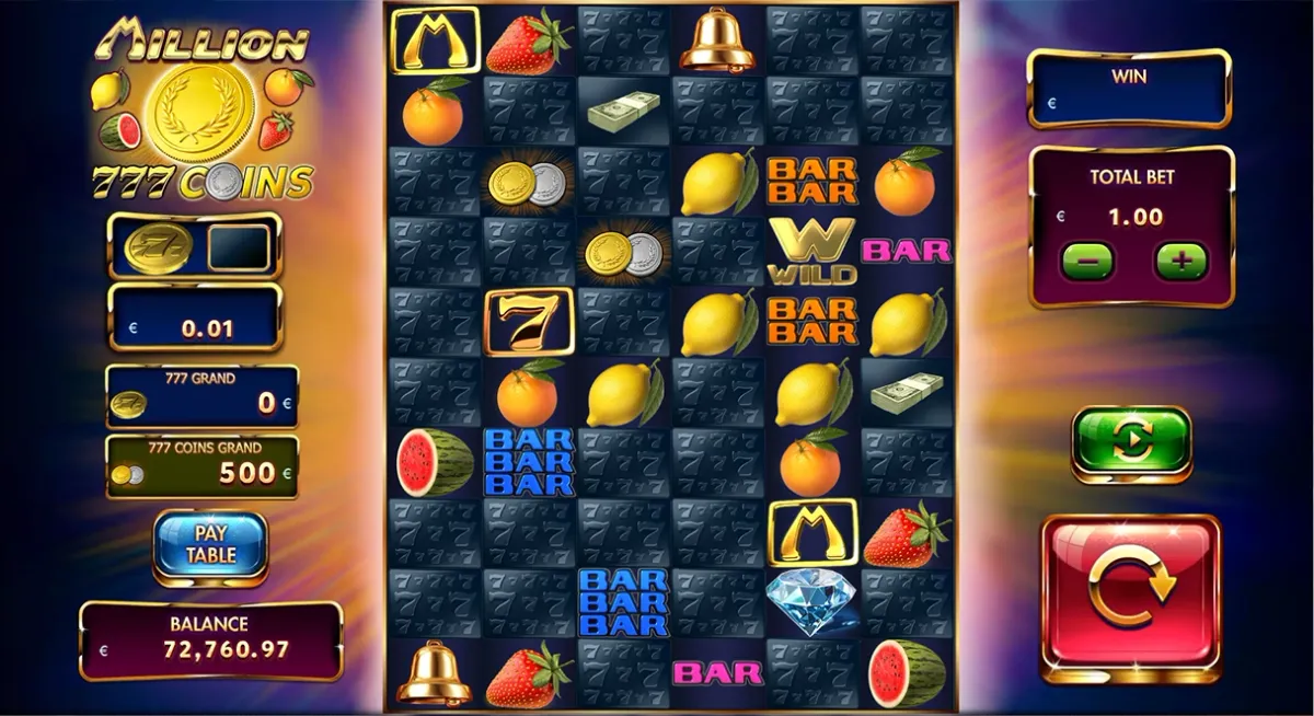777 Coins Gra slotowa Million 777 Coins z symbolami owoców i liczb 777