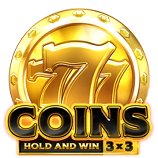 777 Coins Złota moneta z 777, logo Coins Hold and Win 3x3